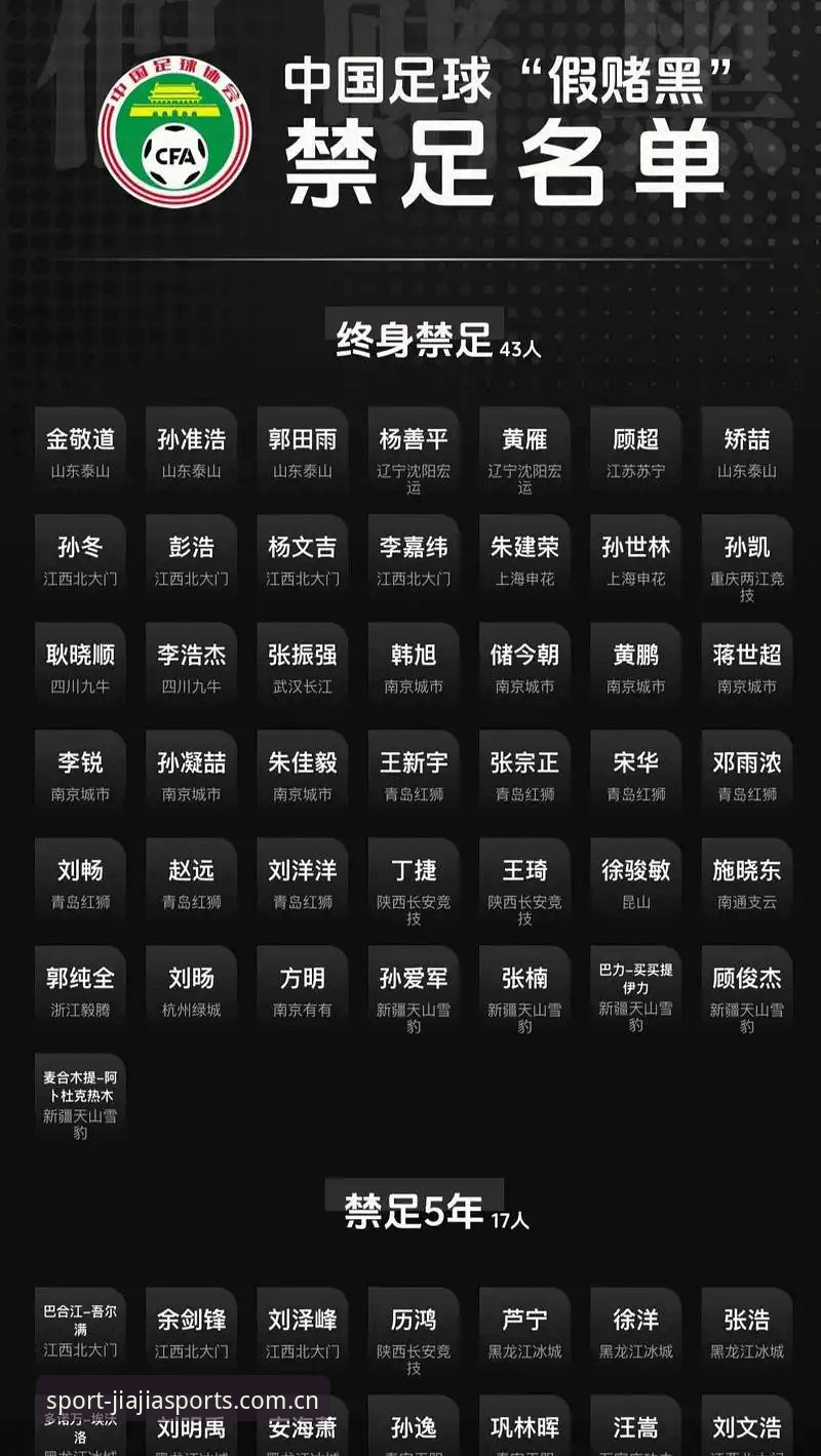 中国足协第三批禁足名单详解：65人受罚，终身禁赛17人